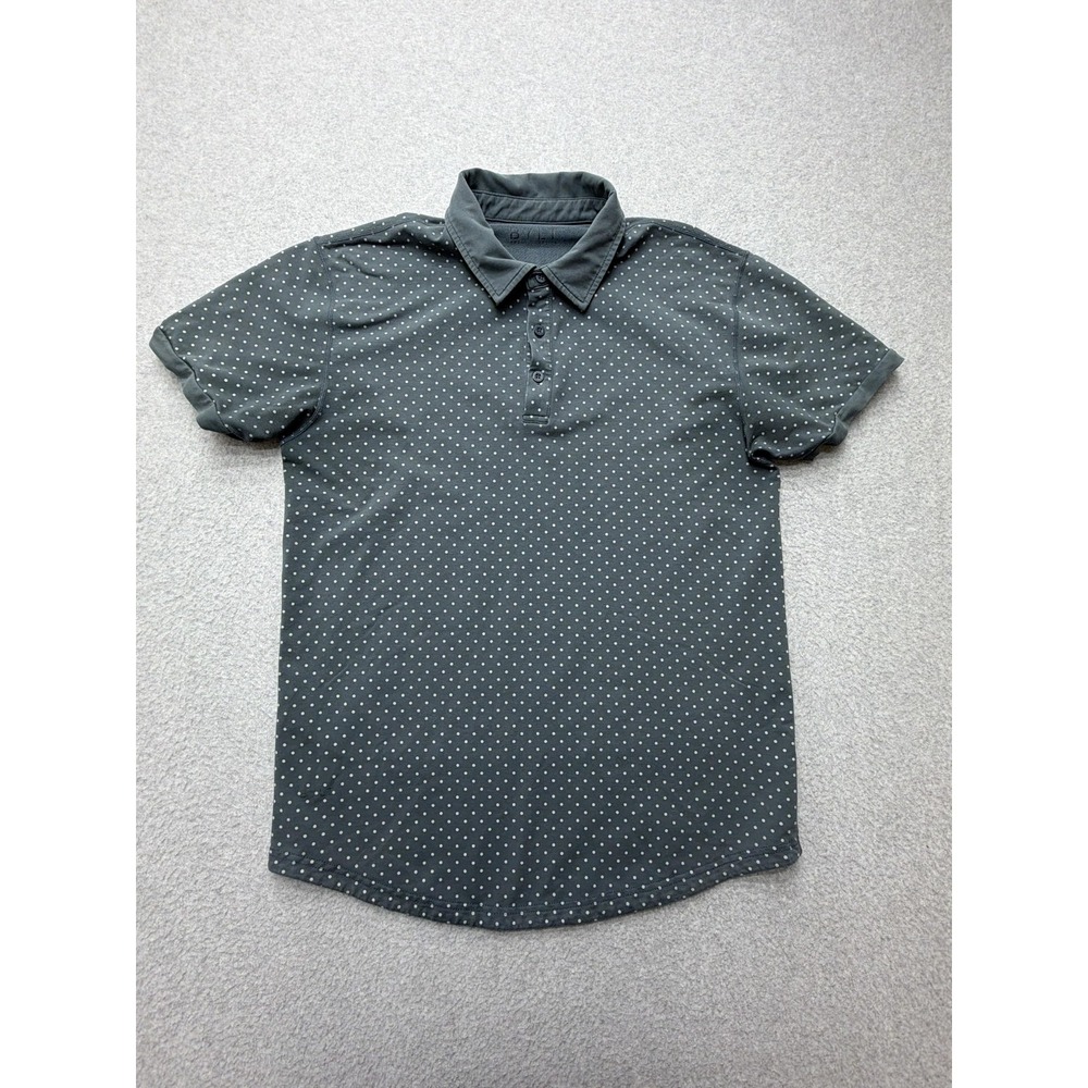 BYLT Premium Basics Polo Shirt Mens Medium Gray Polka Dot Stretch Casual Knit
